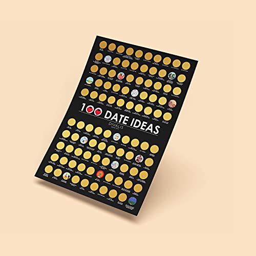 Divalis 100 Dates Scratch off Bucket List - Scratching Adventure Couple Things to Do Poster Scratchable Motivational Archievements Checklist, Black and Gold, L - Image 2