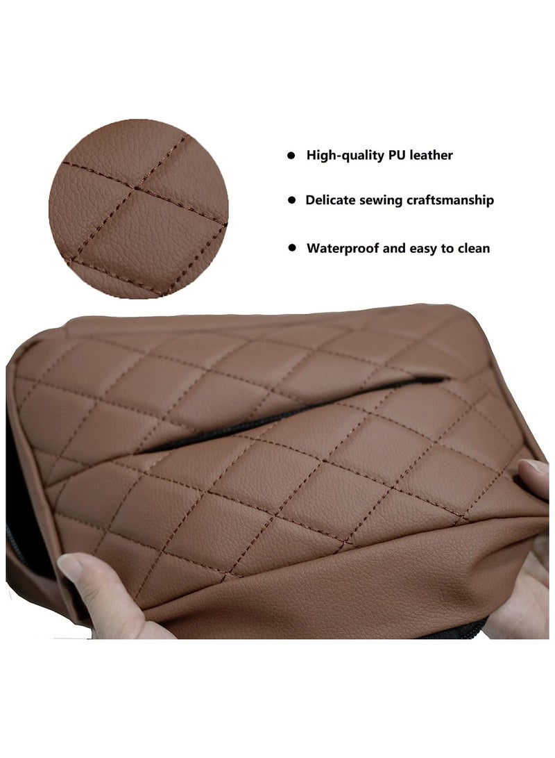 KASTWAVE Leather Car Tissue Holder, Car Backseat Extra Large Tissue Organization with Adjustable Strap and Zipper, PU Leather Backseat Tissue Case for Car/Truck (Brown) - Image 3