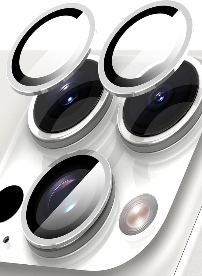 Diruite Pack of 2 Camera Protection for iPhone 15 Pro/15 Pro Max, Ultra Thin Tempered Glass Camera Protective Film with Aluminium Ring, Easy to Install, 9H Hardness