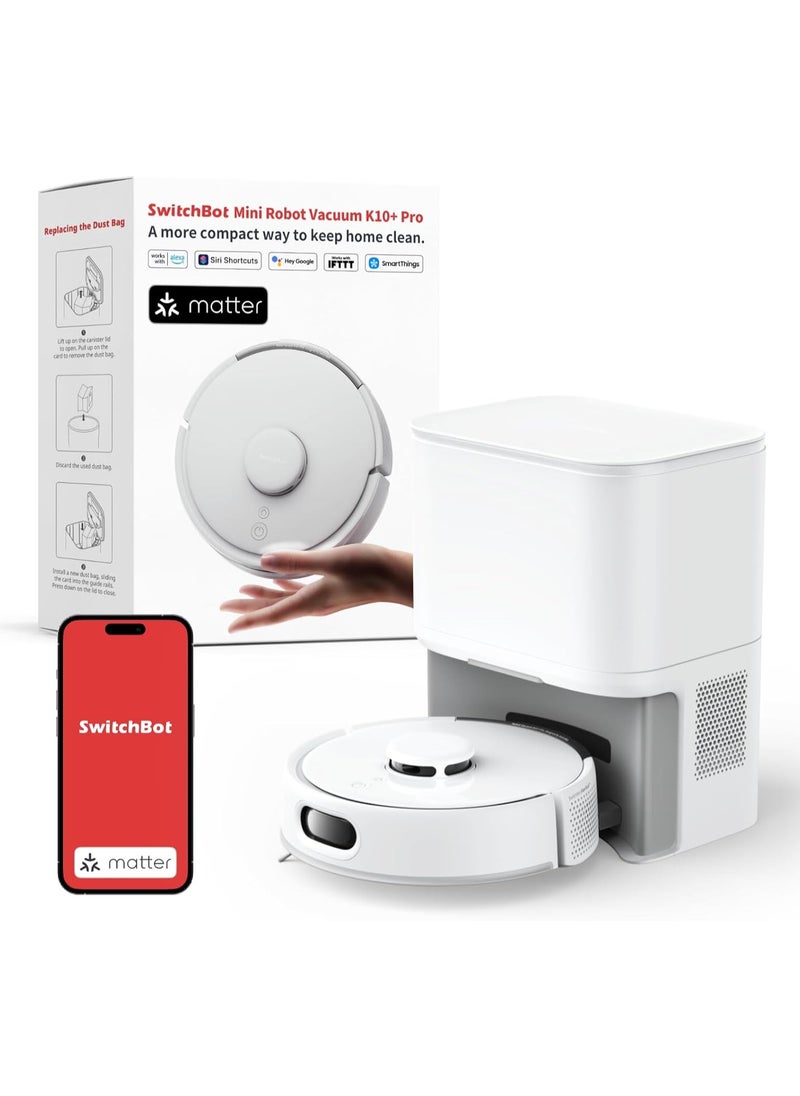 SwitchBot - K10+ Pro Robot Vacuum Self Emptying for 90 Days Hands-Free, Super Quiet Mini Robotic Vacuum Cleaner with High Suction Power, Anti-Hair-Tangle with Voice Control Assistant 2.4Ghz WiFi - Image 1
