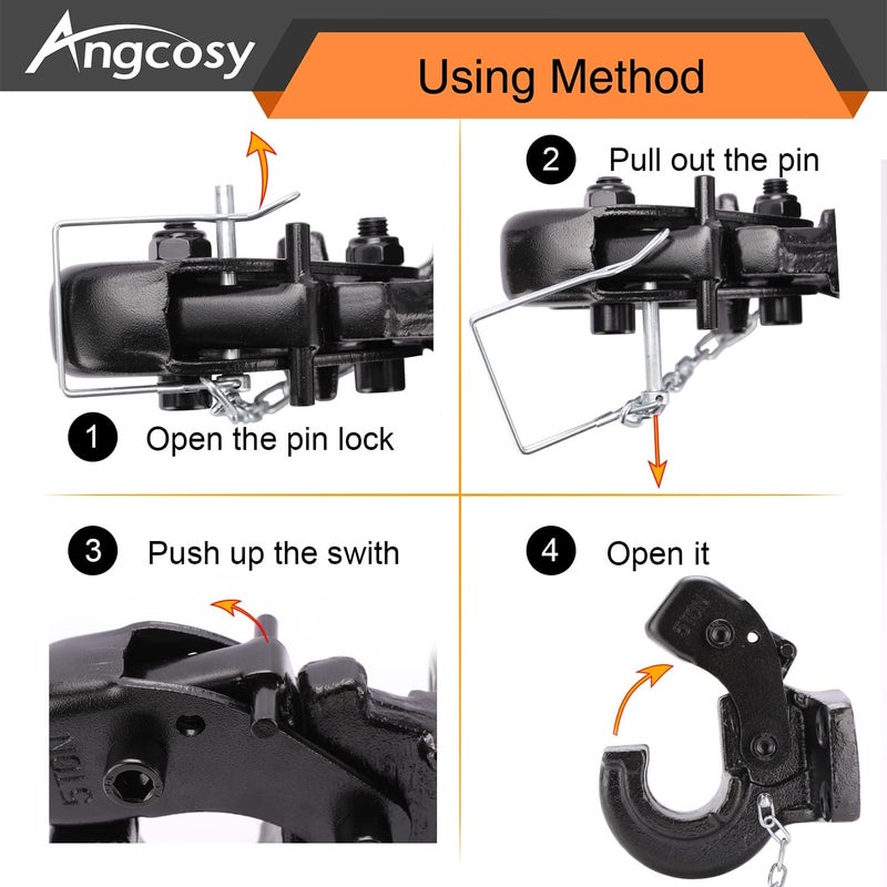 ANGCOSY 15-Ton Pintle Hook Trailer Hitches Receiver Hook for 2-1/2 Inch Lunette Ring with Mounting Kit, 30000 lbs - Image 5