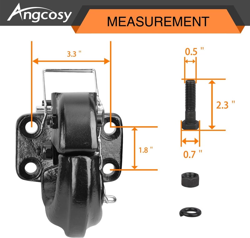 ANGCOSY 15-Ton Pintle Hook Trailer Hitches Receiver Hook for 2-1/2 Inch Lunette Ring with Mounting Kit, 30000 lbs - Image 3