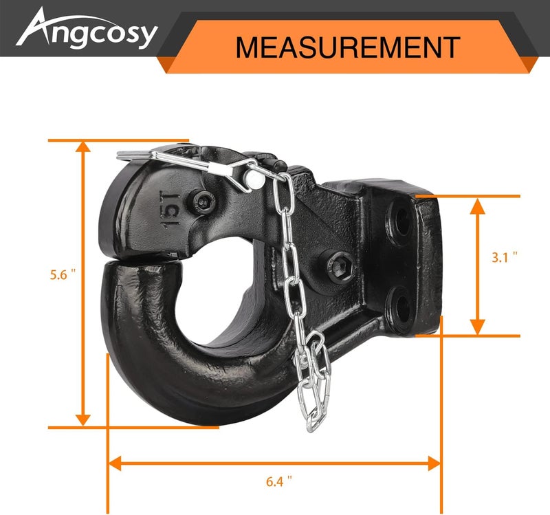 ANGCOSY 15-Ton Pintle Hook Trailer Hitches Receiver Hook for 2-1/2 Inch Lunette Ring with Mounting Kit, 30000 lbs - Image 2