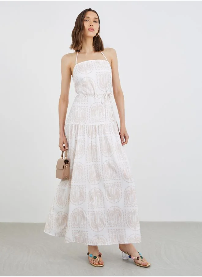 Take Two Take Two Printed Halter Neck Sleeveless A-Line Maxi Dress