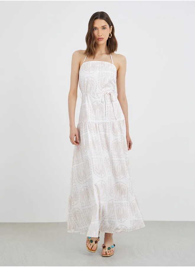 Take Two Take Two Printed Halter Neck Sleeveless A-Line Maxi Dress