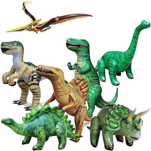 Jet Creations Dinosaur Collection Trex Brachiosaurus Triceratops Raptor and Other Dinosaurs 7 Piece Size 37 inch JCDINO7 Multi - Image 1