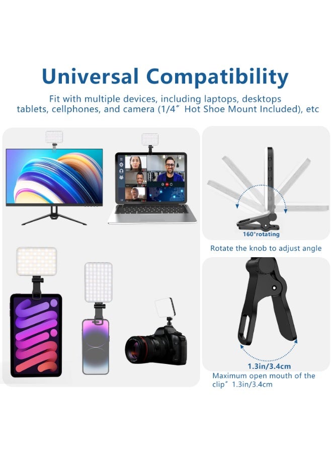 60 LED Portable Selfie Light Video Conference Lighting with Clip & Camera Tripod Adapter Rechargeable 2200mAh CRI 97+, 3 Light Modes for Phone iPhone Webcam Laptop Photo Makeup - Image 2