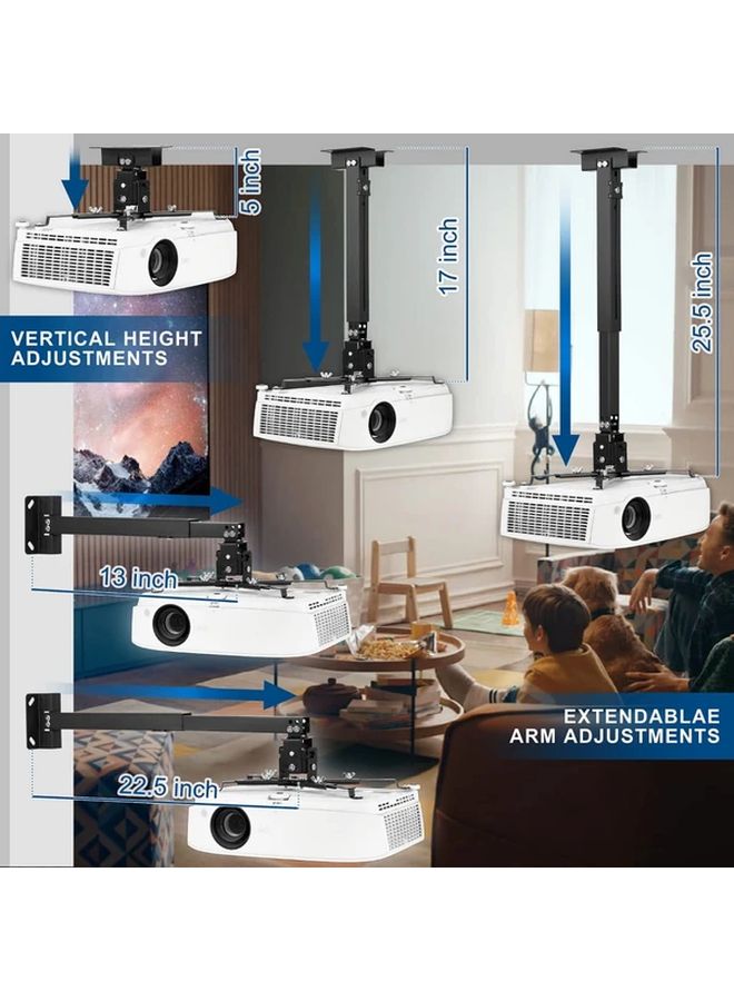 White Adjustable Rotating Projector Mount Extendable For Wall Ceiling ATV Home Theater - Image 3
