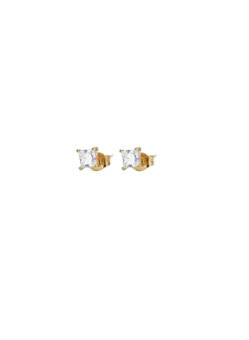 Bariq Square Princess-Cut Stud Earrings - Tarnish Free - Image 1