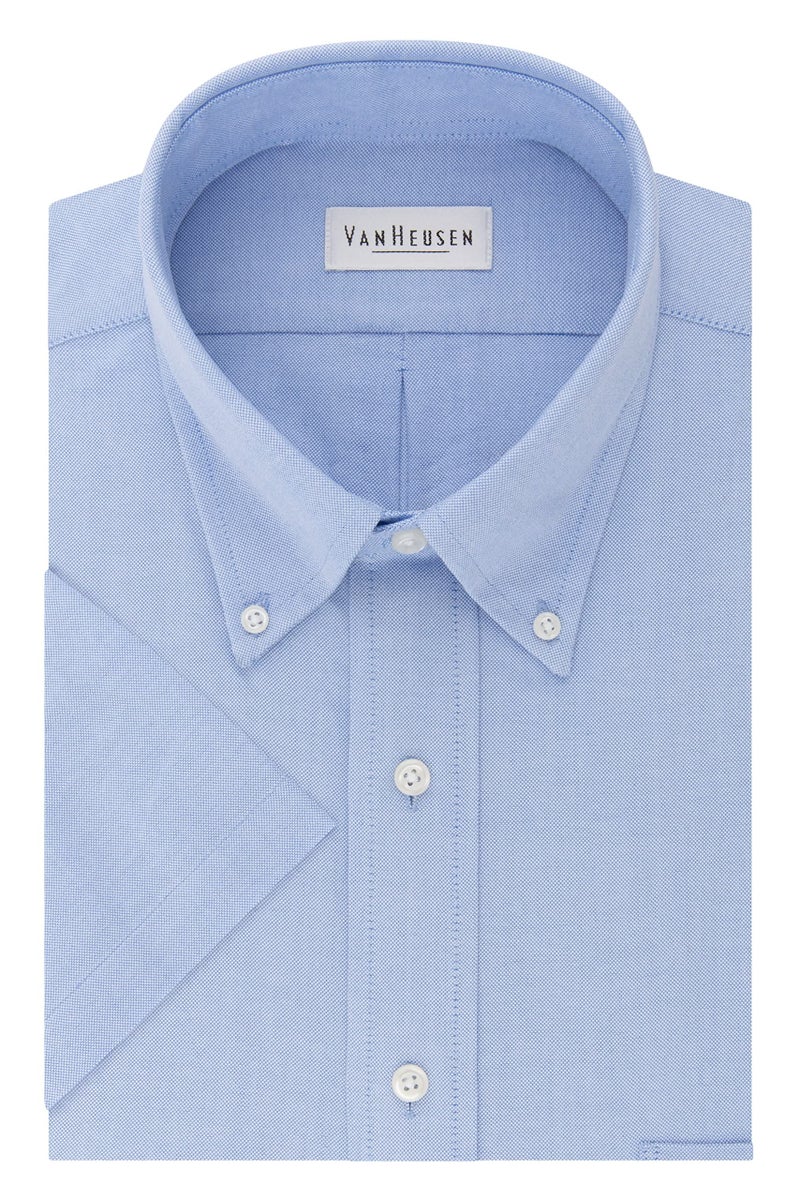 Van Heusen Men's Short Sleeve Dress Shirt Regular Fit Oxford Solid, Blue, 16.5"-17" Neck - Image 3