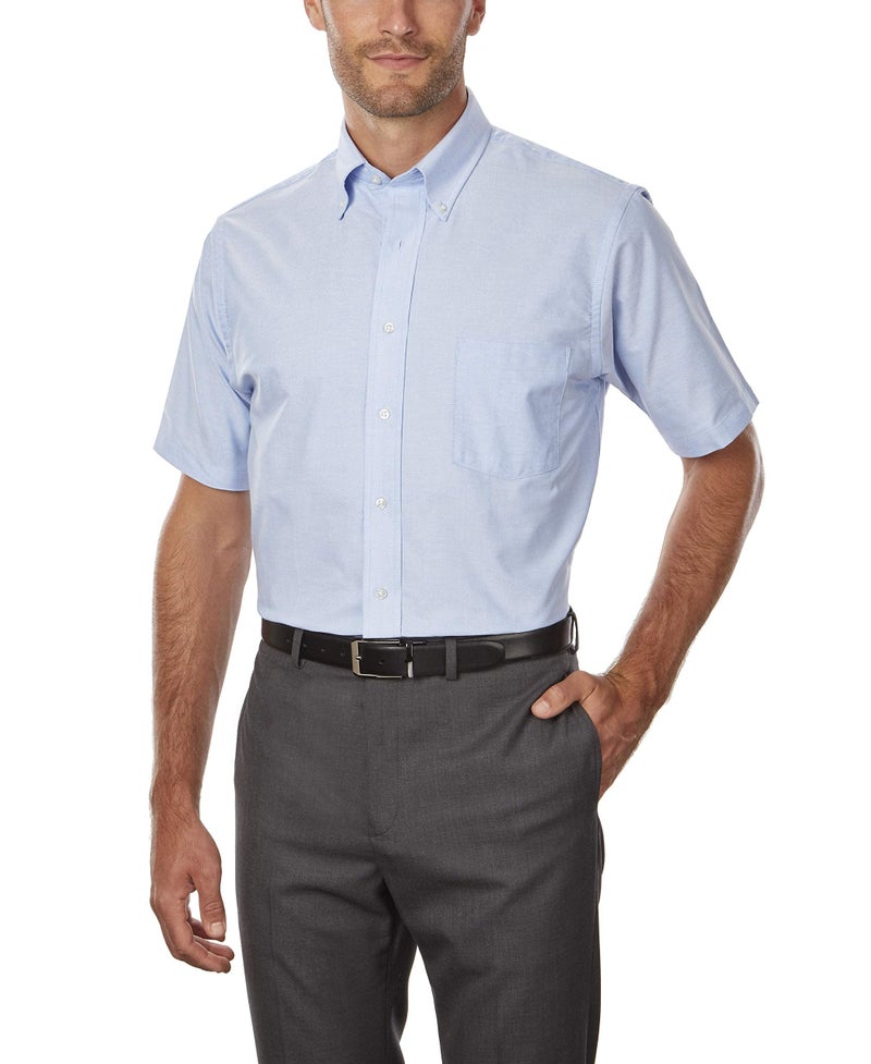 Van Heusen Men's Short Sleeve Dress Shirt Regular Fit Oxford Solid, Blue, 16.5"-17" Neck - Image 1