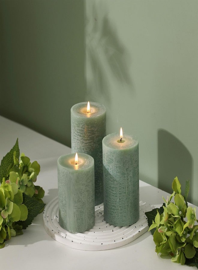 HILUMIDA Sage Green Pillar Candles Set of 3 - Hand-Poured Unscented Candles,Smokeless Dripless Candles for Dinner Table and Home, Set of 3 in Different Sizes (3"x4", 3"x5", 3"x6") - Image 5