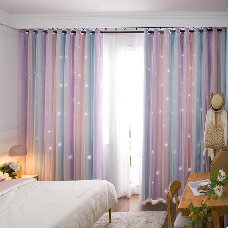 Yancorp Curtains for Girls Bedroom Kids Room Curtain Colorful Window Nursery Curtain 63 inches Length Room Darkening Grommet 2 Layers (Pink Purple, W52 X L63) - Image 3