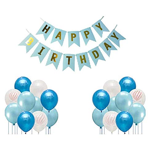 HK balloons® 51 pcs Set Blue Happy Birthday Banner with 50 pcs Metallic Latex Balloons for Birthday Decorations - Image 1