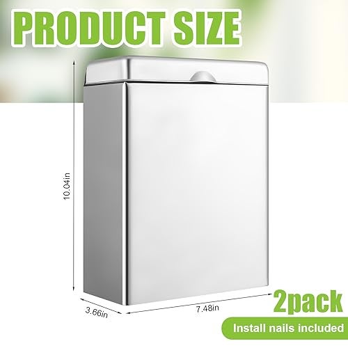 Tioncy Sanitary Napkin Receptacle Tampon Disposal Bin Wall Mounted Tampon Holder Stainless Steel Sanitary Napkin Disposal Bins for Home Office Public Restrooms BathroomNatural Color 2 Pcs - Image 3