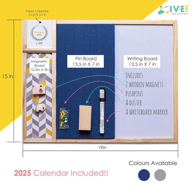 IVEI Combination Board with Pin Board & Whiteboard Best Gift for Home, Office, School (Dark Blue, Metal Board(Big), Pin Board + Whiteboard) - Image 3