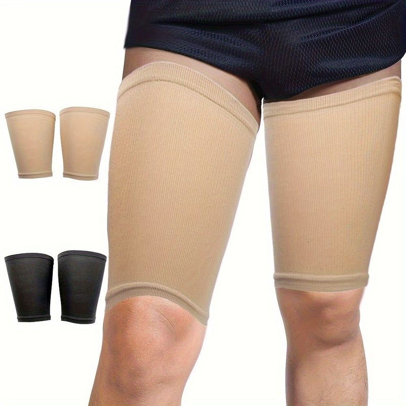 Beige Durable Polyester Thigh Compression Sleeves for Running Sports Support Quad Groin - Image 1