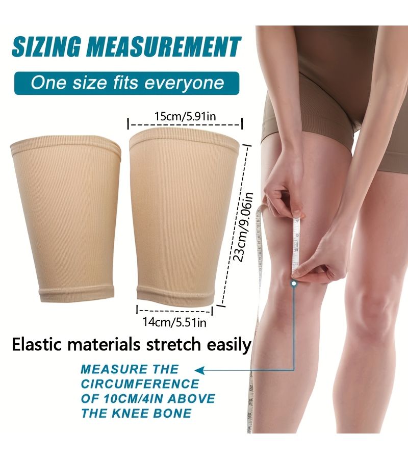 Beige Durable Polyester Thigh Compression Sleeves for Running Sports Support Quad Groin - Image 3