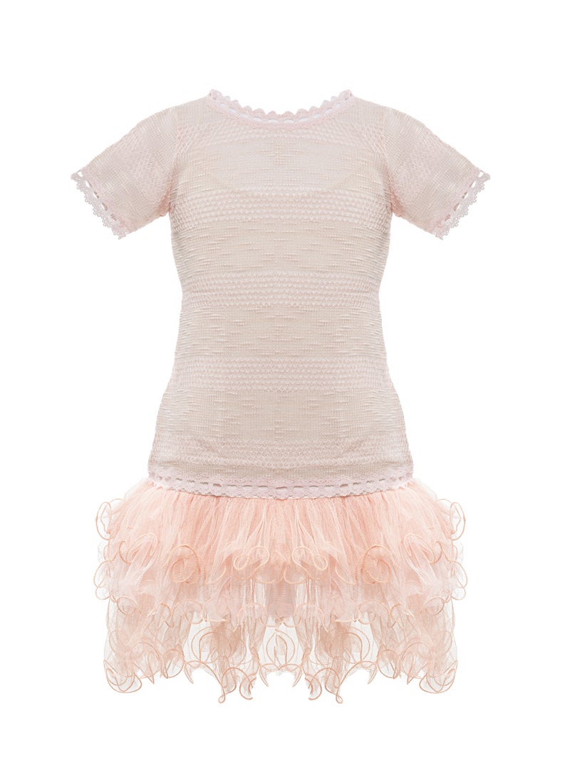 FRILL Peach Girls Party Dress, Princess Dress Party Wear Wedding Evening Formal Pageant Dance Gown for Birthday Kid Girls Elegant