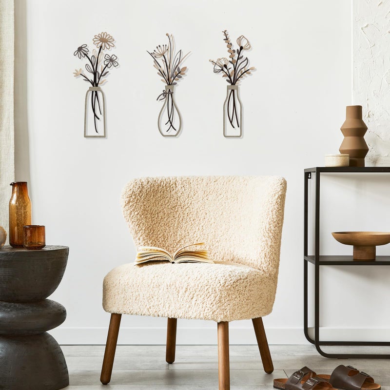 Pigort 3 Pieces Metal Flowers Wall Arts - Rustic Farmhouse Style DÃ©cor Metal Wall Art Black Minimalist Flower Natural Themed Wall Decors for Home Bedroom Dining Room Housewarming (Brown) - Image 3