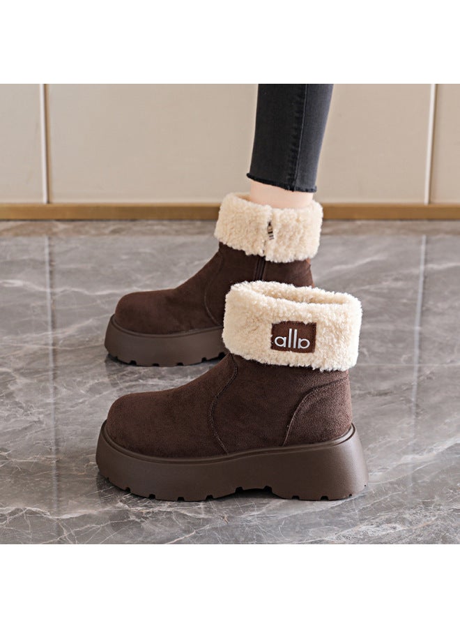 Trendy Thick-soled Snow Boots For Women  Winter New Versatile Pee Height-increasing Plush Thickened Cotton Shoes