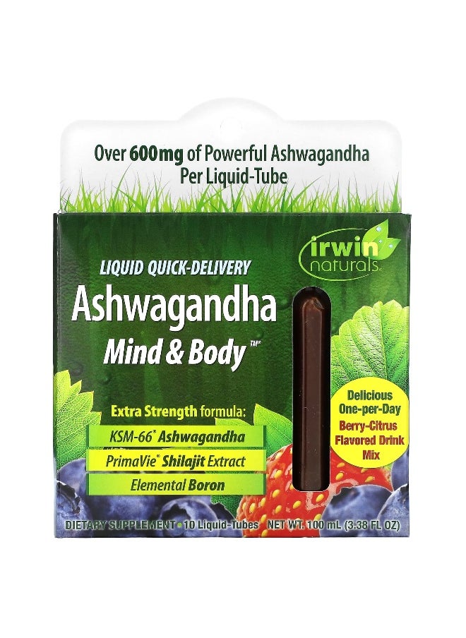 Irwin Naturals Irwin Naturals, Ashwagandha Mind & Body, Berry-Citrus, 10 Liquid-Tubes, 3.38 fl oz (100 ml)  - Image 1