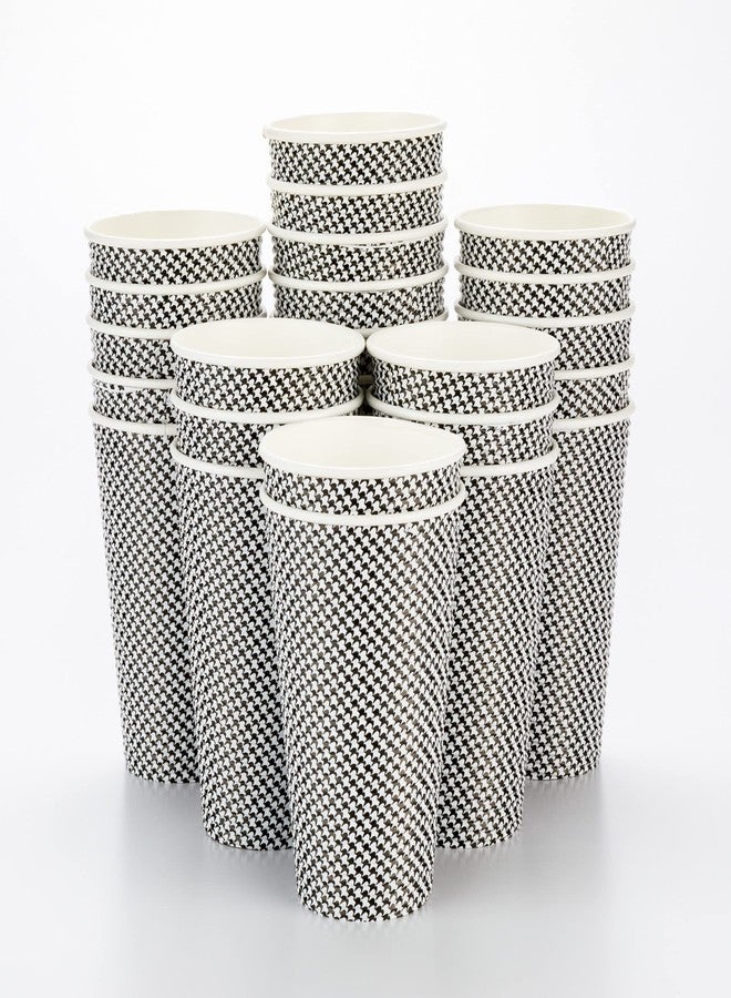Restaurantware 16 Ounce Disposable Coffee Cups 25 Spiral Wall Hot Cups For Coffee - Lids Sold Separately Rolled Rim Paper Insulated Coffee Cups Houndstooth Print For Coffee Tea And More - Image 1
