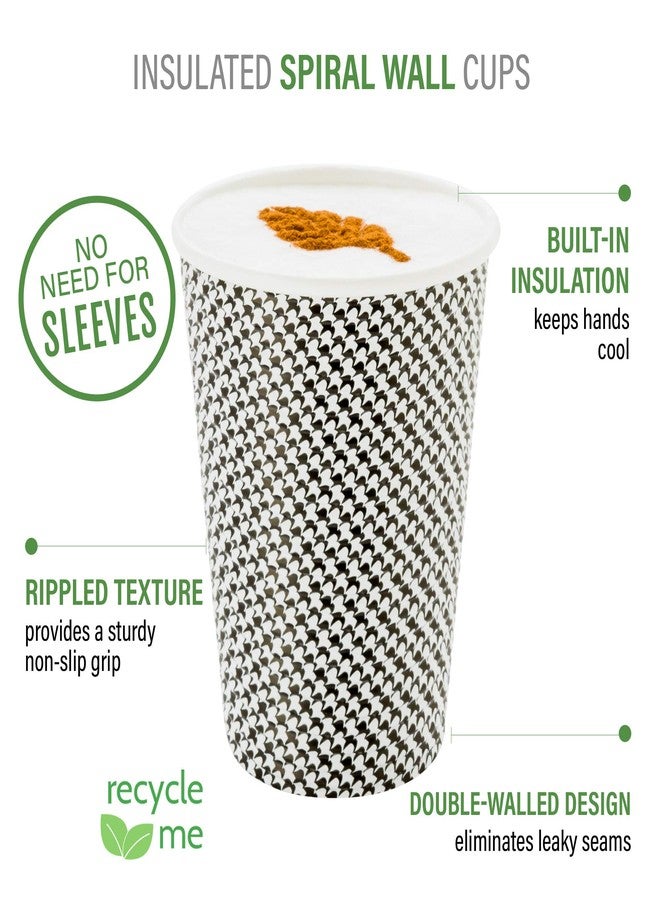 Restaurantware 16 Ounce Disposable Coffee Cups 25 Spiral Wall Hot Cups For Coffee - Lids Sold Separately Rolled Rim Paper Insulated Coffee Cups Houndstooth Print For Coffee Tea And More - Image 5