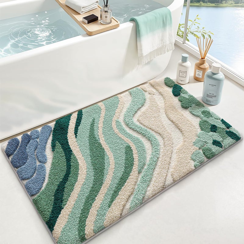 LUMI Beach Bathroom Rug Upgraded, Non Slip Bath Mat Quick Dry, Ultra Soft Washable Absorbent, Ocean Sea Theme Bath Rug for Shower Floor, Home Decor, Kids Room, Bathtub, 24"x36" - Image 1