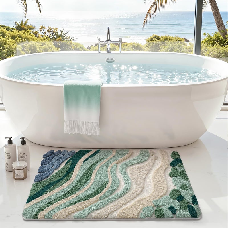 LUMI Beach Bathroom Rug Upgraded, Non Slip Bath Mat Quick Dry, Ultra Soft Washable Absorbent, Ocean Sea Theme Bath Rug for Shower Floor, Home Decor, Kids Room, Bathtub, 24"x36" - Image 3