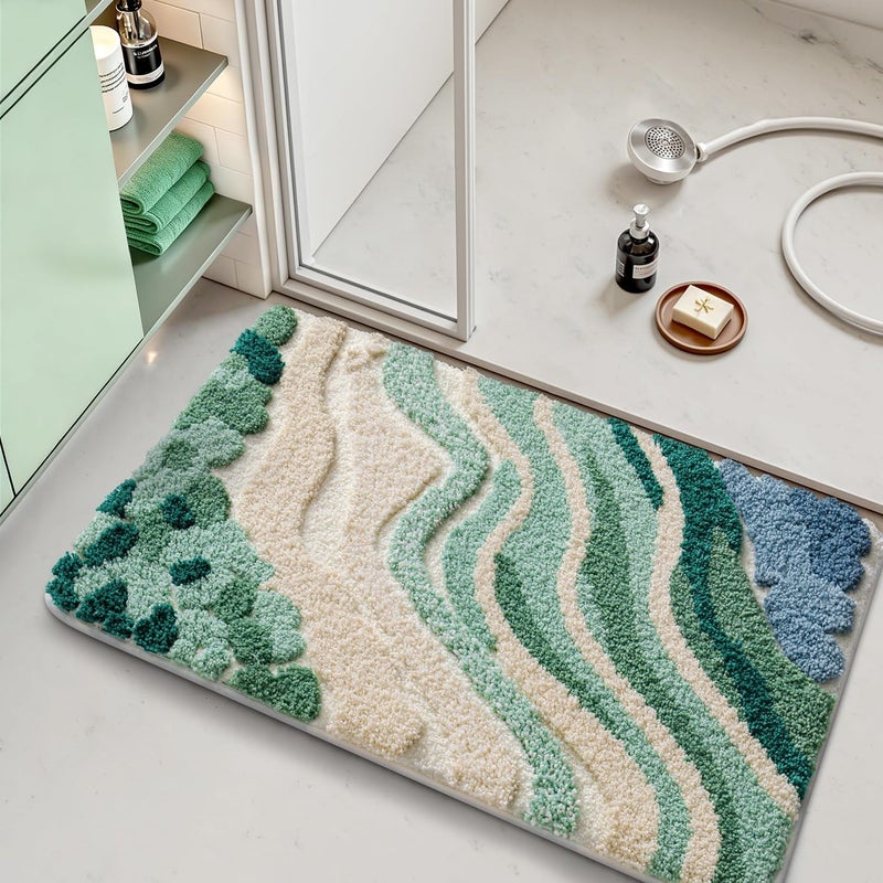 LUMI Beach Bathroom Rug Upgraded, Non Slip Bath Mat Quick Dry, Ultra Soft Washable Absorbent, Ocean Sea Theme Bath Rug for Shower Floor, Home Decor, Kids Room, Bathtub, 24"x36" - Image 5