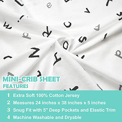 TL Care 100% Natural Cotton Fitted Mini Crib Sheet 38" x 24" - Soft & Breathable Small Nesting Portable Crib Sheet, Fits Pack N Play Mattresses, Alphabet, for Boys & Girls - Image 4