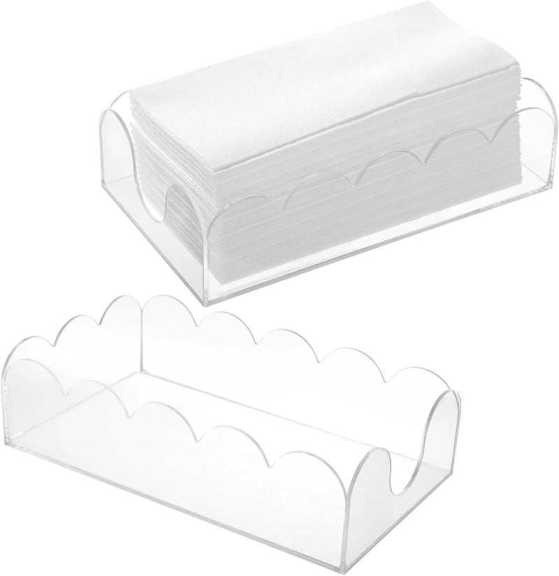 Scalloped Clear Trays, Modern Disposable Paper Organizers for Dining Rooms, Weddings, Parties, Transparent Acrylic Napkin Holders for Kitchen, 2 Pcs Bathroom - Image 1
