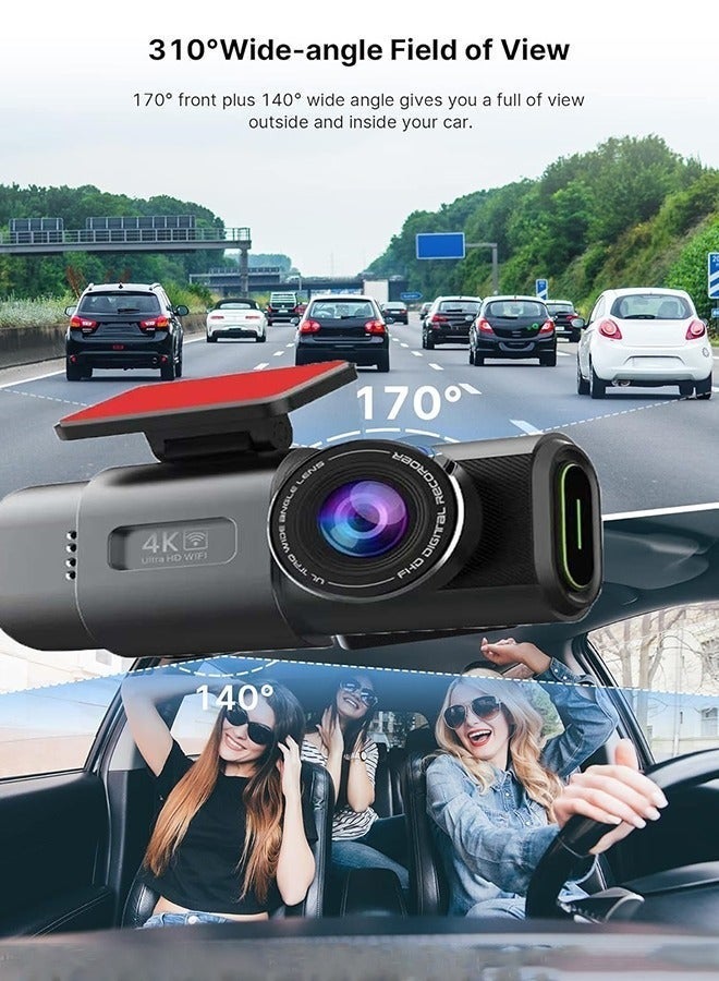 ديقيساند كاميرا داش كام فائقة الوضوح 4K للسيارات، كاميرا أمامية وخلفية بعدسة مزدوجة، واي فاي مدمج، مستشعر تسارع، نظام تحديد المواقع العالمي (GPS)، مراقبة ركن السيارة على مدار 24 ساعة، رؤية ليلية فائقة، نطاق ديناميكي واسع (WDR)، تسجيل متواصل، مع بطاقة ذاكرة SD سعة 64 جيجابايت - Image 5