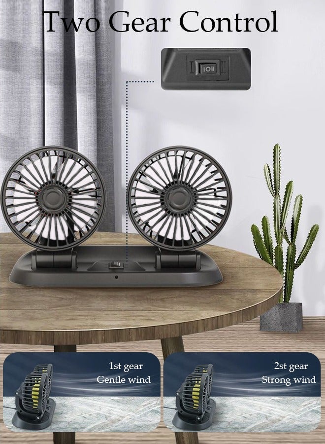 DUNISO Car Fan Dual Head USB Fan for Car with Powerful Cooling, 360°Adjustable Car Cooling Fan with Number Plate Adjustable 2 Gear Wind Powerful Dashboard Cooler Fan for Car Home Office - Image 5