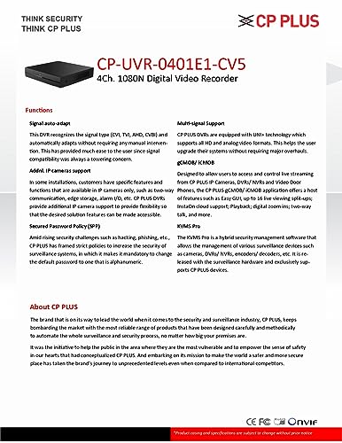 CP Plus 4 Channel DVR 1080N Digital Video Recorder CP-UVR-0401E1-CV5, Upto 2.4 MP Cameras Compatible, Black - Image 4