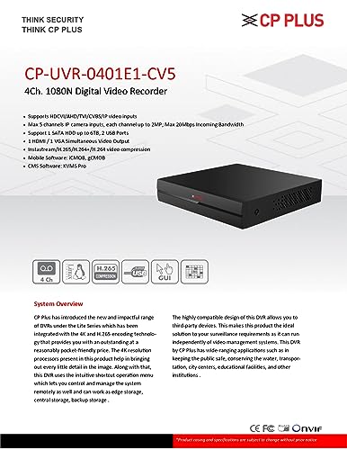 CP Plus 4 Channel DVR 1080N Digital Video Recorder CP-UVR-0401E1-CV5, Upto 2.4 MP Cameras Compatible, Black - Image 2