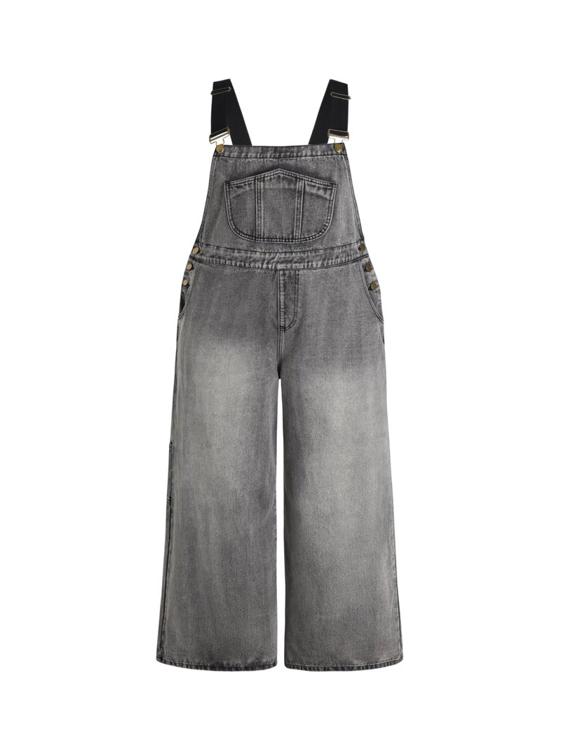 CIDER Womens Overalls Denim Plus Size Loose Fit Wide Leg Bib Baggy Jeans Jumpsuit - Image 1
