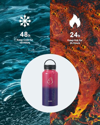 BUZIO 32 oz Water Bottle Insulated with Straw 3 lid and Carrying Pouch Leak Proof AntiSlip Stainless Steel Water Flask Jug Cold for 48 Hrs Double Vacuum Thermo Canteen Pearlescent Red Black - Image 3