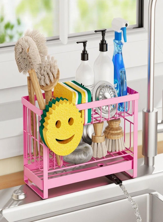 Taugast Sponge Holder for Kitchen Sink with Flexible Sponge Holder Smiley Face,2 Tier Kitchen Sink Organizer Countertop and Storage Essentials,Soap Dispenser Organize,Home Decor Accessories-Pink - Image 1