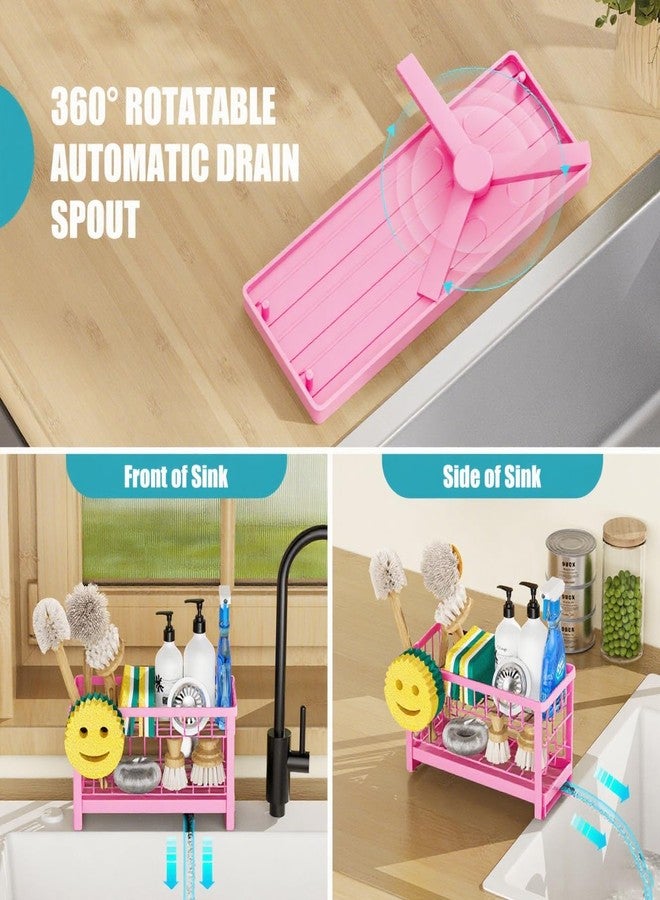 Taugast Sponge Holder for Kitchen Sink with Flexible Sponge Holder Smiley Face,2 Tier Kitchen Sink Organizer Countertop and Storage Essentials,Soap Dispenser Organize,Home Decor Accessories-Pink - Image 4