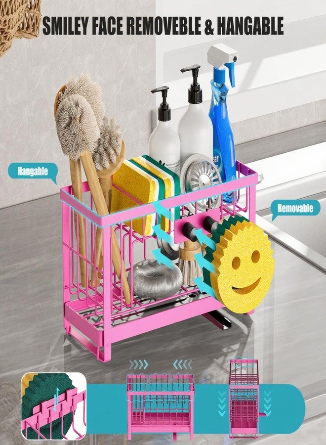 Taugast Sponge Holder for Kitchen Sink with Flexible Sponge Holder Smiley Face,2 Tier Kitchen Sink Organizer Countertop and Storage Essentials,Soap Dispenser Organize,Home Decor Accessories-Pink - Image 3