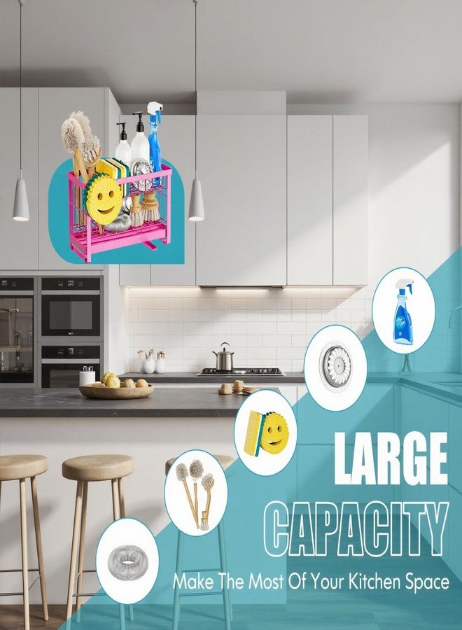 Taugast Sponge Holder for Kitchen Sink with Flexible Sponge Holder Smiley Face,2 Tier Kitchen Sink Organizer Countertop and Storage Essentials,Soap Dispenser Organize,Home Decor Accessories-Pink - Image 5