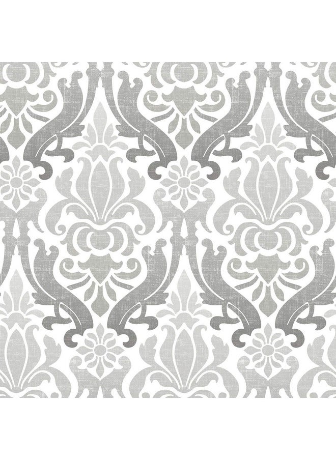 NuWallpaper Brewster Home Fashions Nu1827 Nouveau Damask Peel And Stick Wallpaper Grey  - Image 1