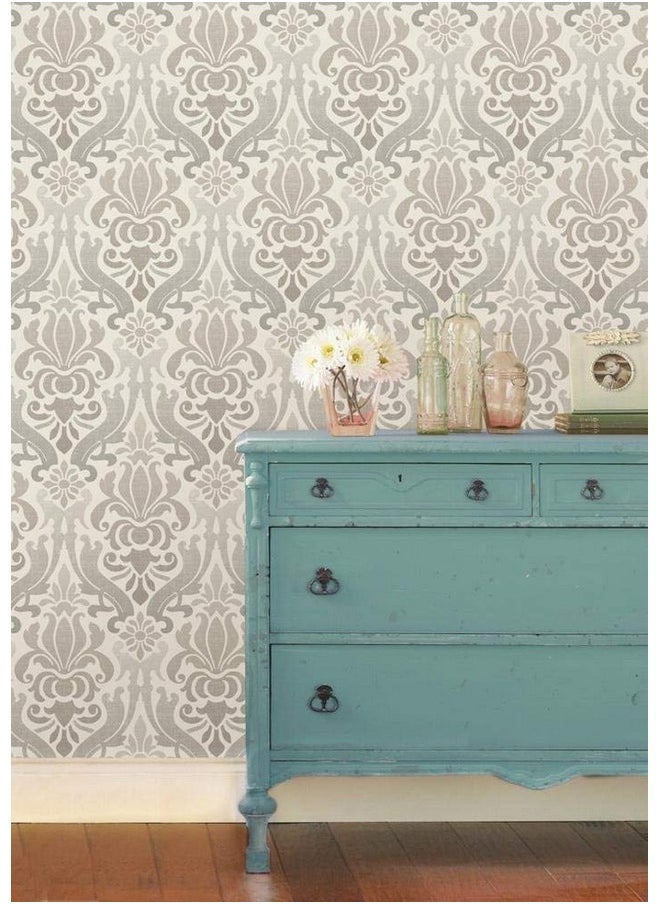 NuWallpaper Brewster Home Fashions Nu1827 Nouveau Damask Peel And Stick Wallpaper Grey  - Image 3