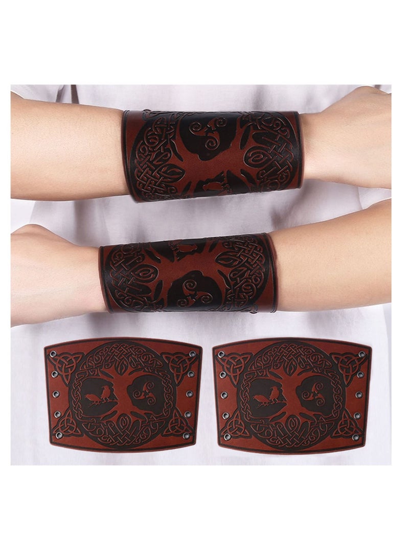 Y&D Archery Arm Guard Leather, 2 Pcs Adjustable Forearm Protecto, Medieval Handcrafted PU Leather Armguard, for Archery, Shooting, Hunting, Viking Cosplay (Brown)  - Image 2