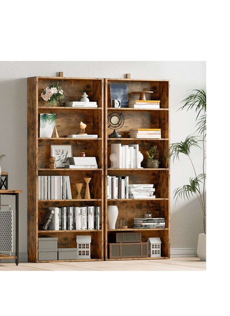 AGD 6-Tier Wooden Bookcase with Modern Simple Design, Open Shelves for Display and Storage, for Books, Antiques, and Decorative Plants, Vintage Brown  - Image 4