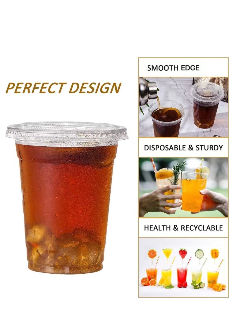 كوب بلاستيكي للشرب للاستعمال مرة واحدة سعة 12 أونصة لأكواب عصير الماء والقهوة مع غطاء مقبب شفاف - Image 4