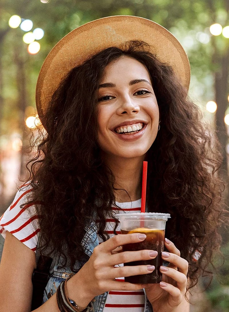 كوب بلاستيكي للشرب للاستعمال مرة واحدة سعة 12 أونصة لأكواب عصير الماء والقهوة مع غطاء مقبب شفاف - Image 3