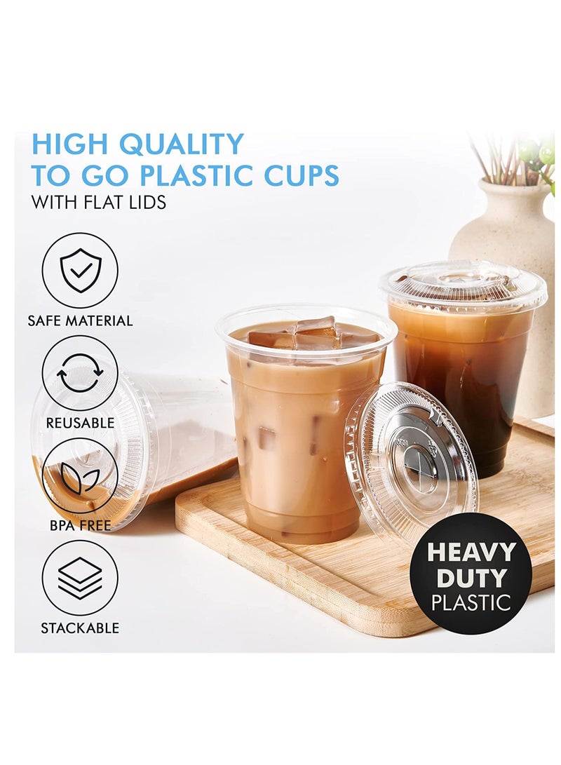 كوب بلاستيكي للشرب للاستعمال مرة واحدة سعة 12 أونصة لأكواب عصير الماء والقهوة مع غطاء مقبب شفاف - Image 5